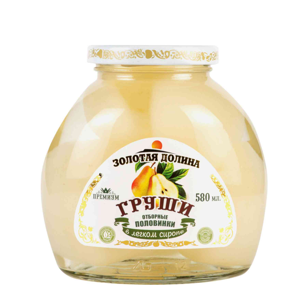 Груша отборные половинки Золотая долина в легком сиропе, 580 мл