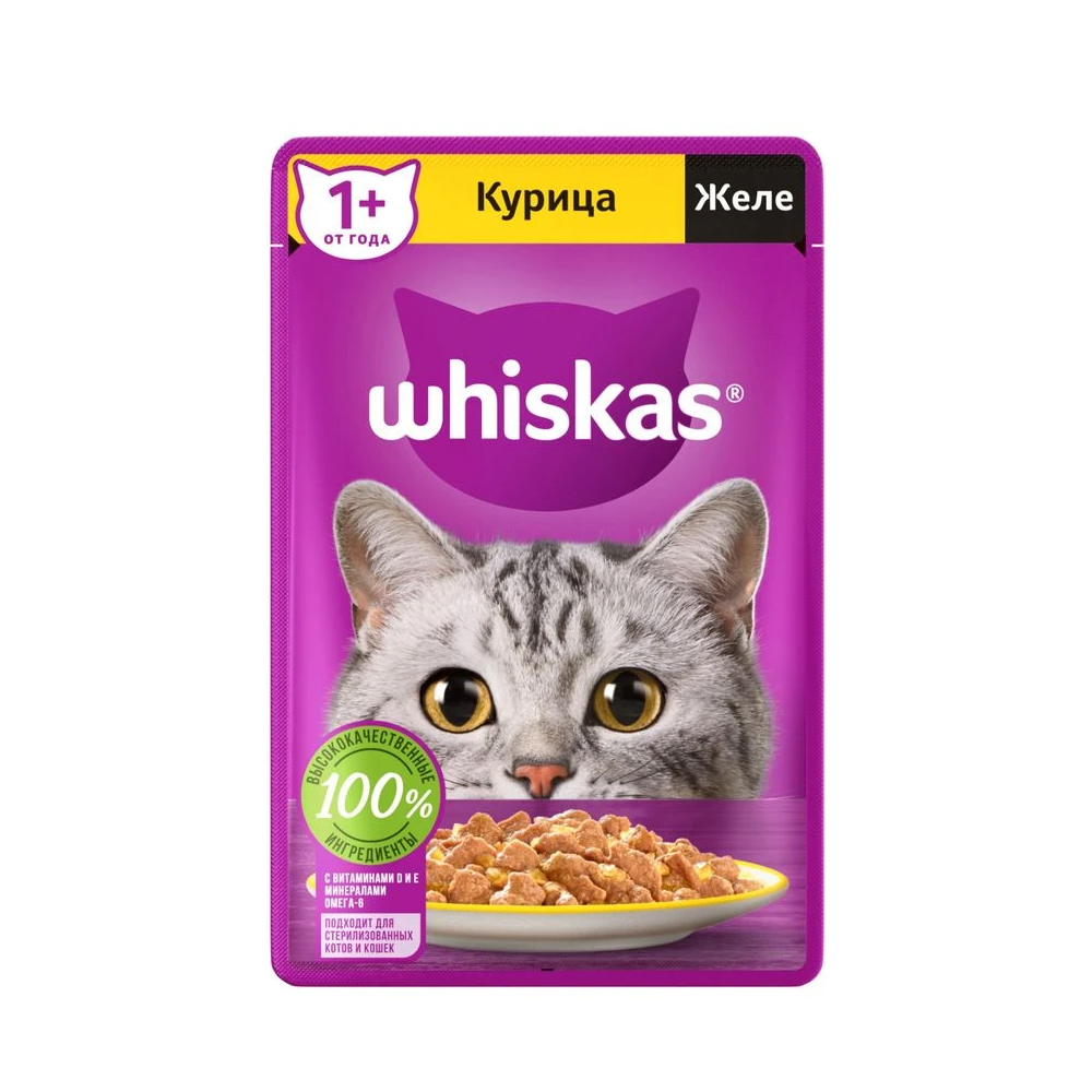 Корм влажный Whiskas желе курица, 75 г