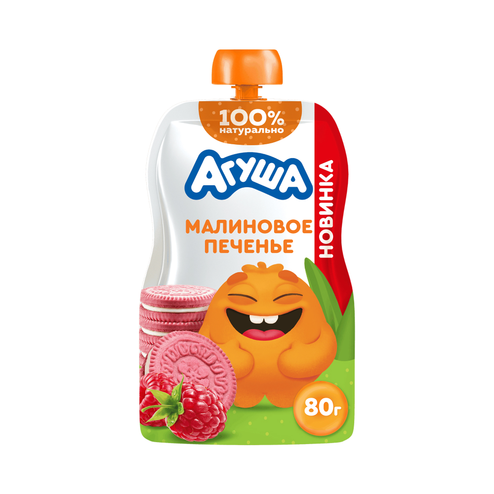 Пюре Агуша Малиновое печенье с 8 мес, 80 г