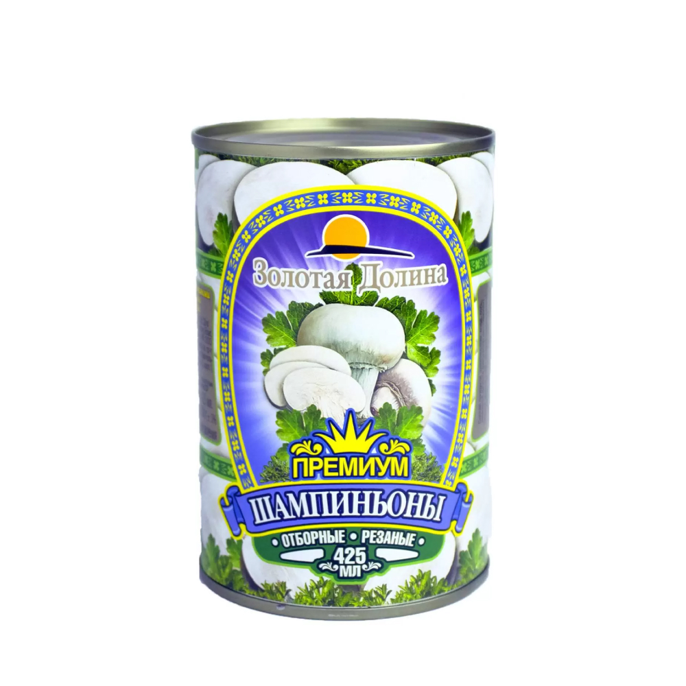 Шампиньоны целые Премиум Золотая Долина консервированные, 425 мл