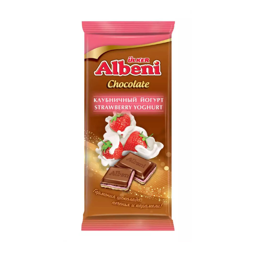 Шоколад молочный ALBENI с клубникой и карамелью, 85 г