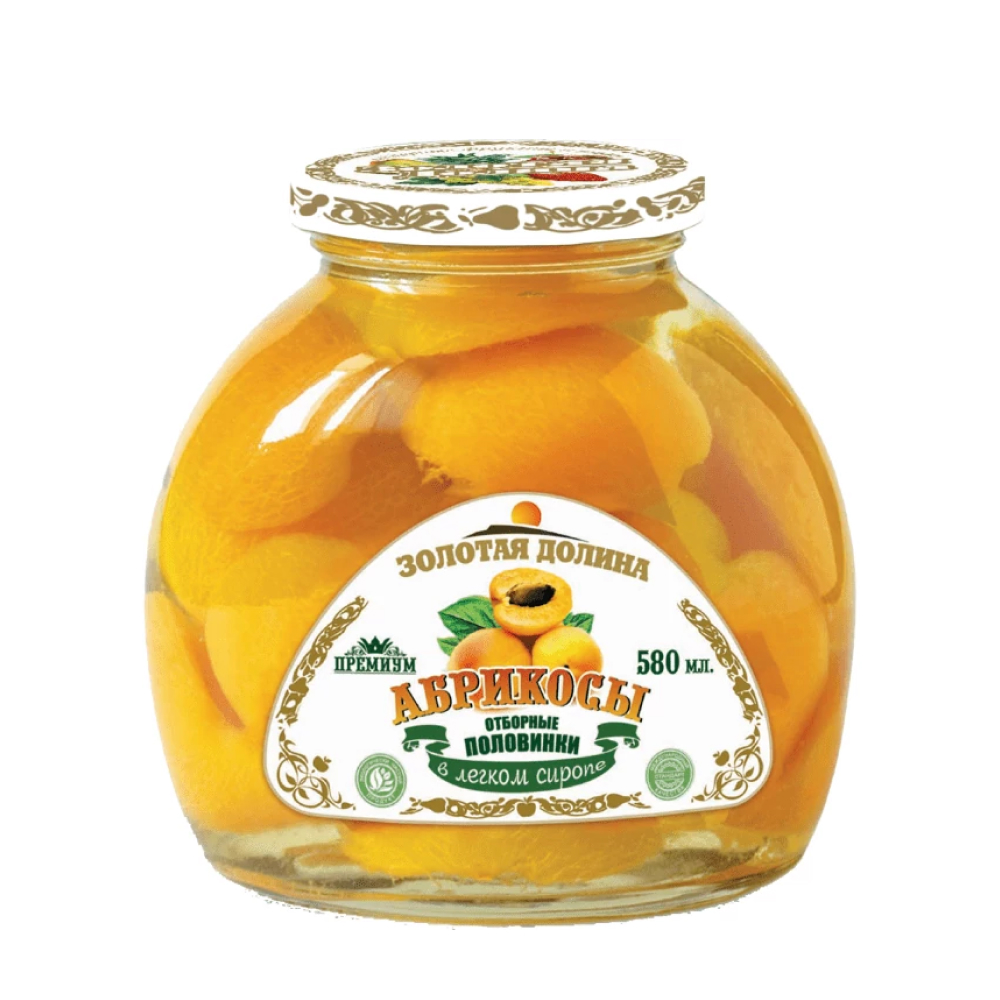 Абрикосы отборные Золотая долина половинки в легком сиропе, 580 мл