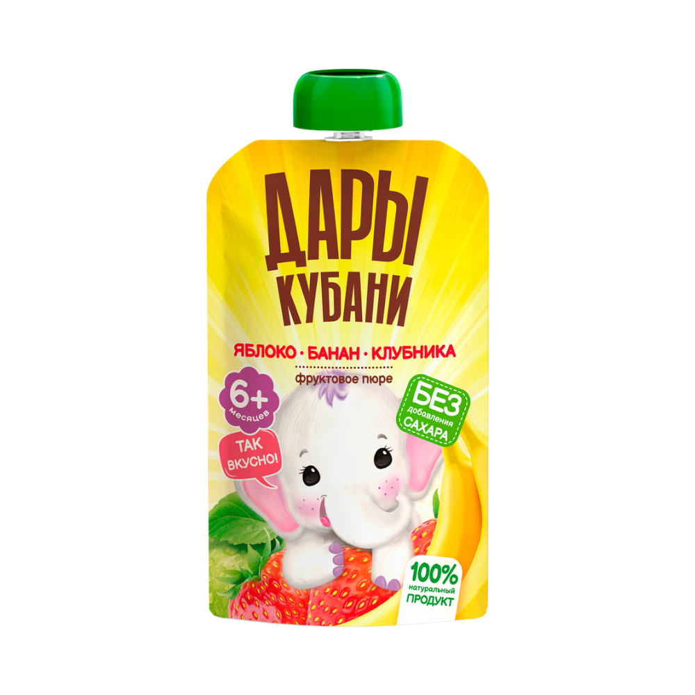 Пюре фруктовое Дары Кубани Яблоко банан клубника, 90 г