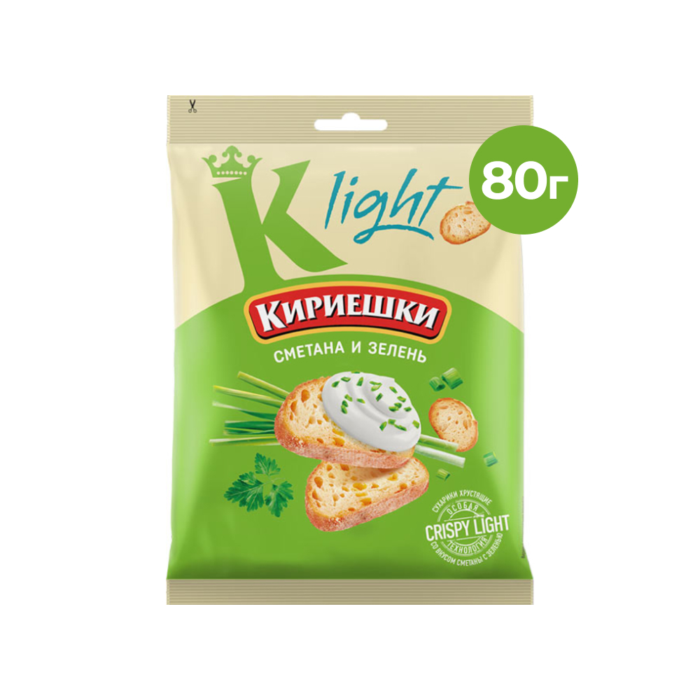 Сухарики Кириешки Light со вкусом сметаны и зелени, 80 г