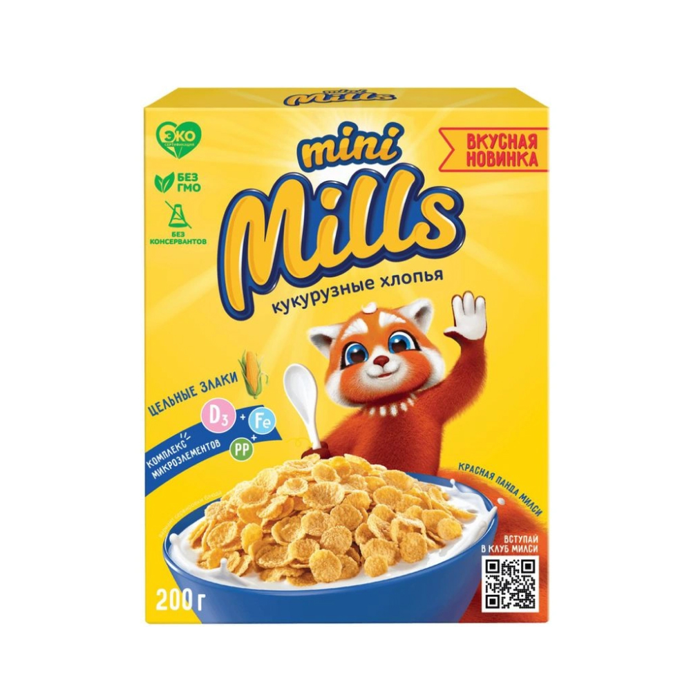 Хлопья кукурузные Mini Mills обогащенные витаминами и железом, 200 г