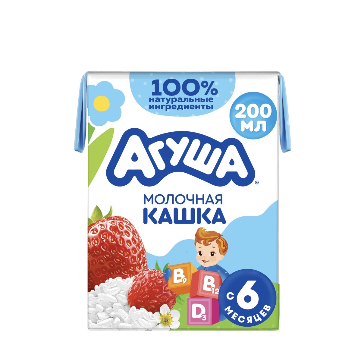 Каша молочная Агуша Укрепляй-ка рисовая Клубника земляника с 6 мес, 200 мл