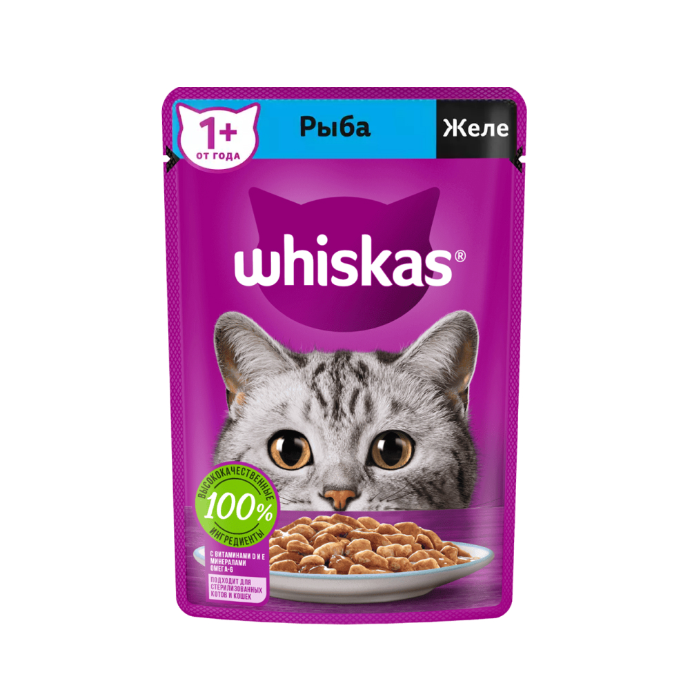 Корм влажный Whiskas желе рыба, 75 г