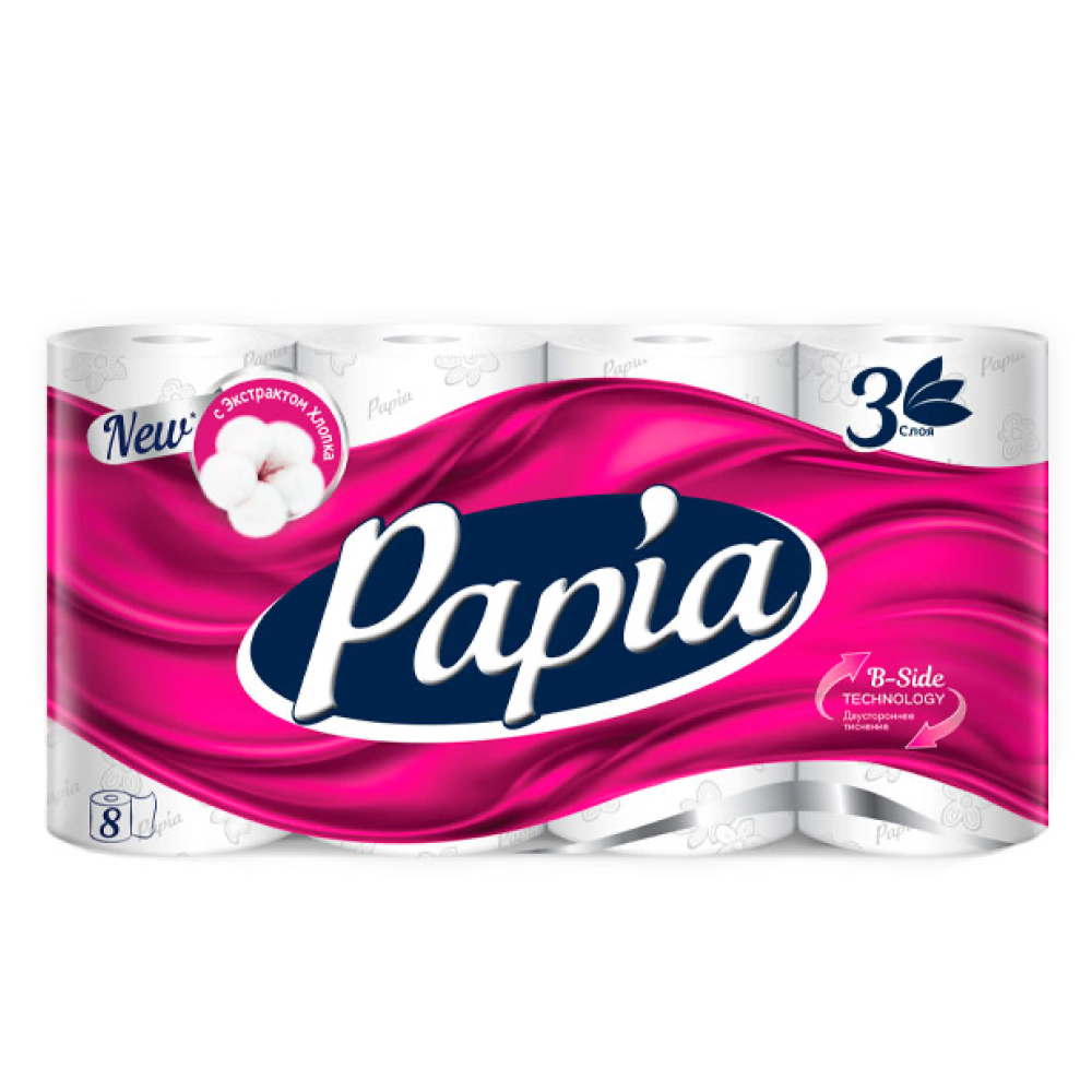 Туалетная бумага Papia 3 слоя 8 шт *