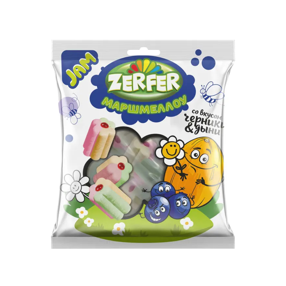 Маршмеллоу Zerfer Jam со вкусом черники и дыни, 90 г