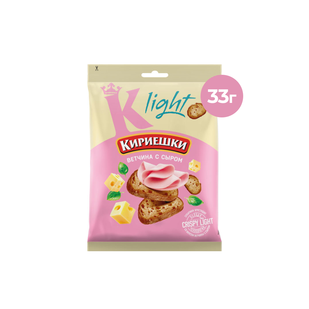 Сухарики Кириешки Light со вкусом ветчины с сыром, 33 г