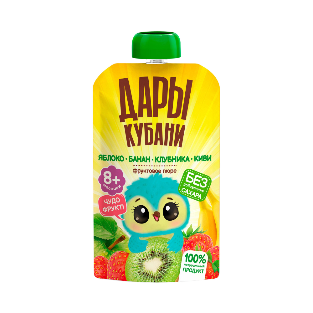 Пюре фруктовое Дары Кубани Яблоко банан клубника и киви, 90 г