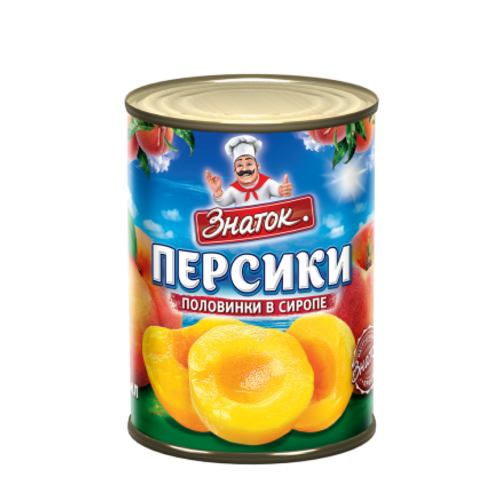 Персики Знаток половинки в легком сиропе, 410 г