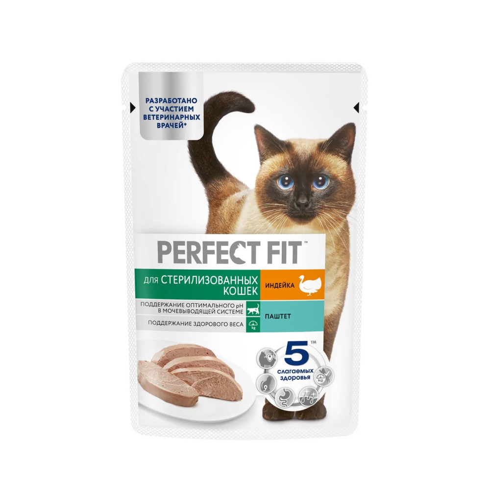 Корм для стерилизованных кошек Perfect Fit индейка паштет, 75 г