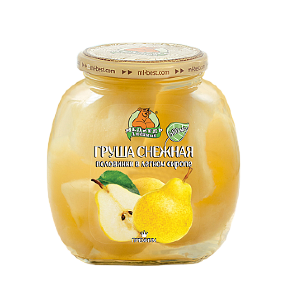 Груша половинки Медведь любимый в легком сиропе, 580 мл