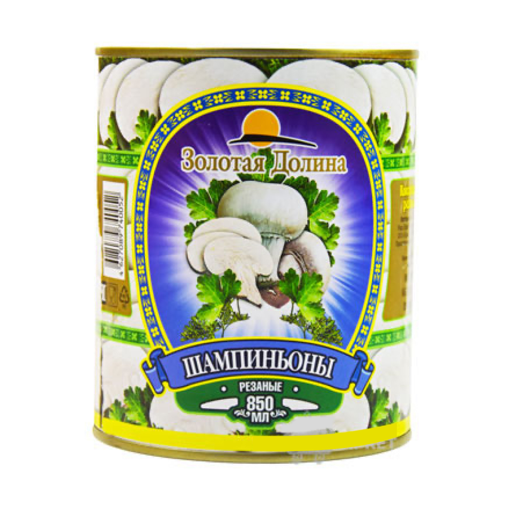 Шампиньоны резаные Стандарт Золотая Долина консервированные, 850 мл
