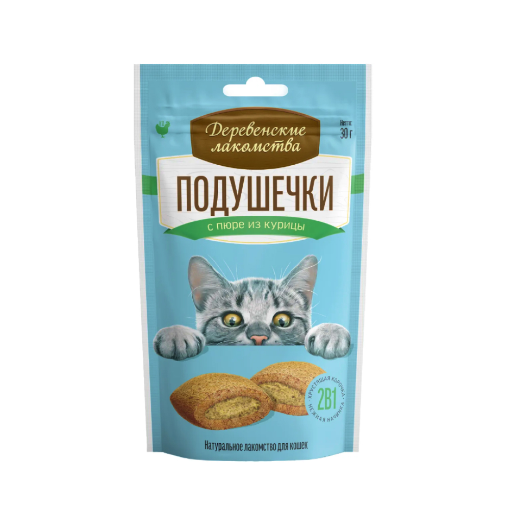 Подушечки Деревенские лакомства пюре из курицы, 30 г