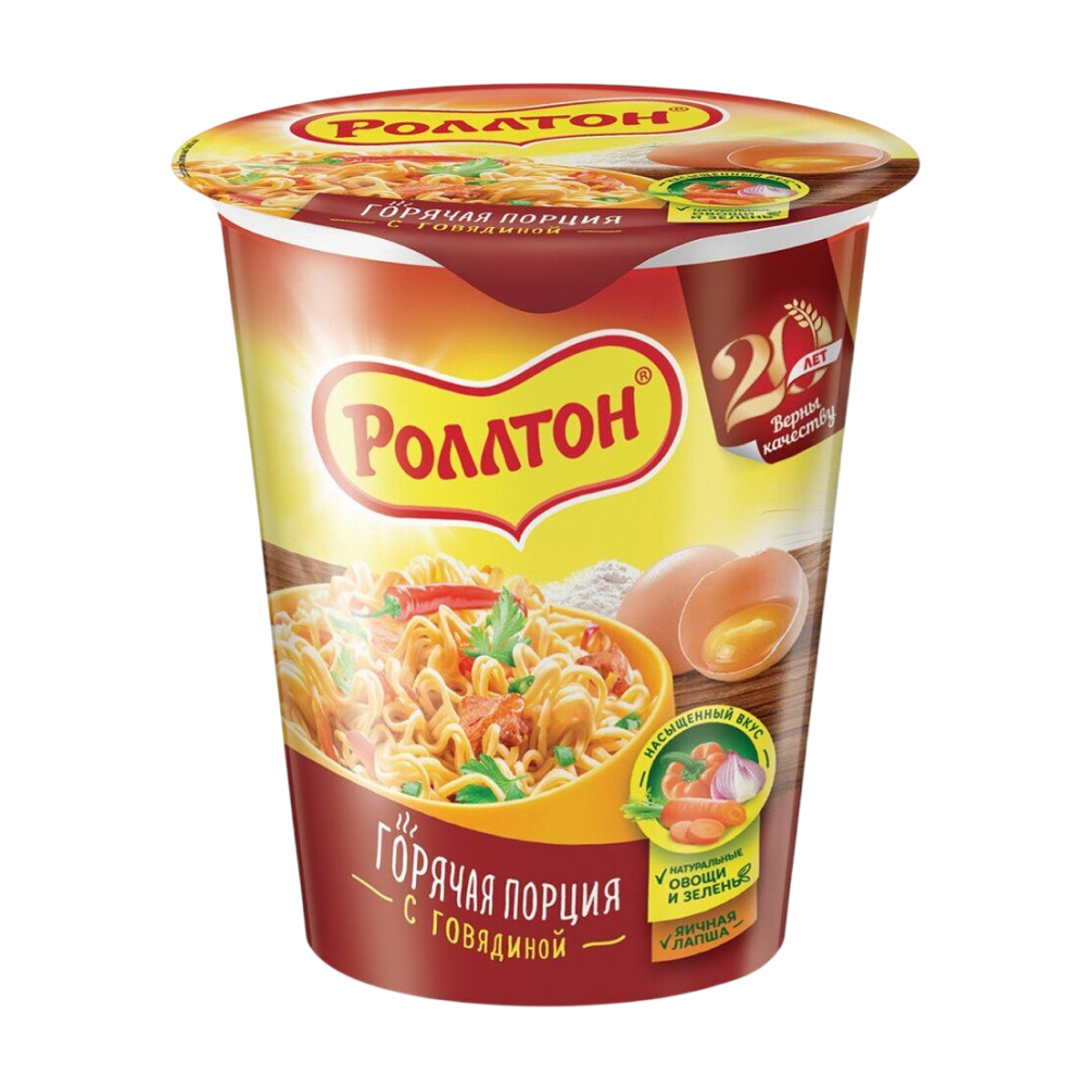 Лапша Роллтон Горячая порция с Говядиной, 70 г