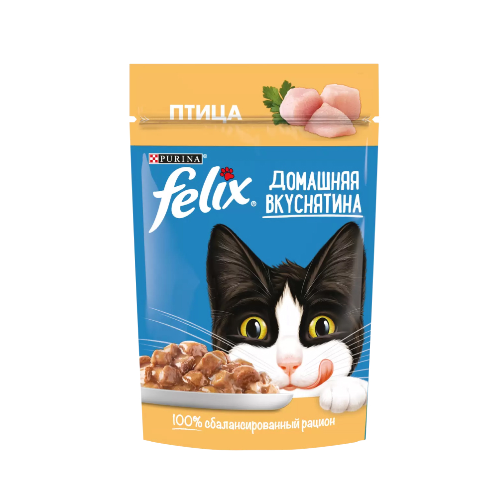 Корм влажный Felix Домашняя вкуснятина Птица в соусе для взрослых кошек, 75 г