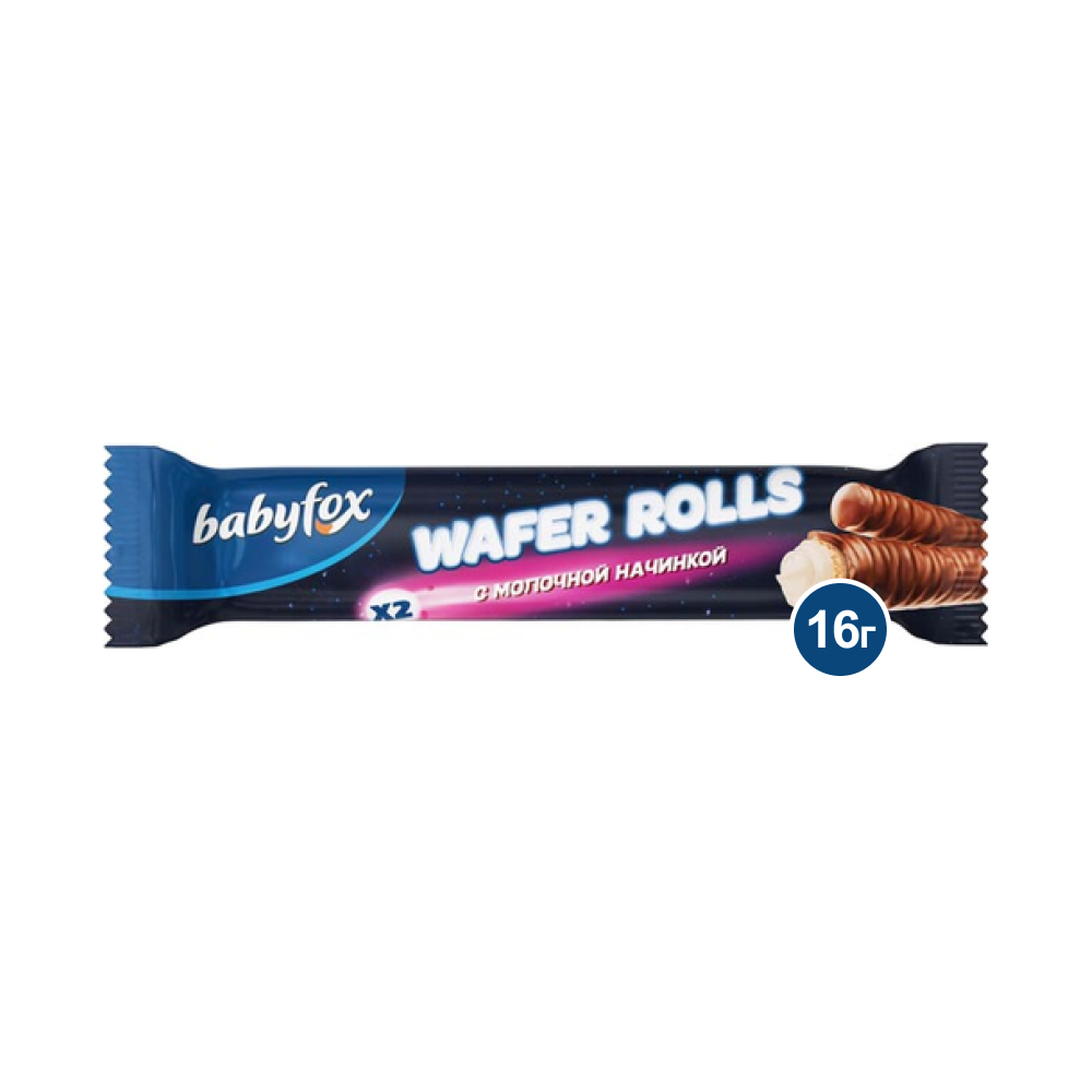 Трубочки BabyFox Wafer Rolls с молочной начинкой и какао, 16 г