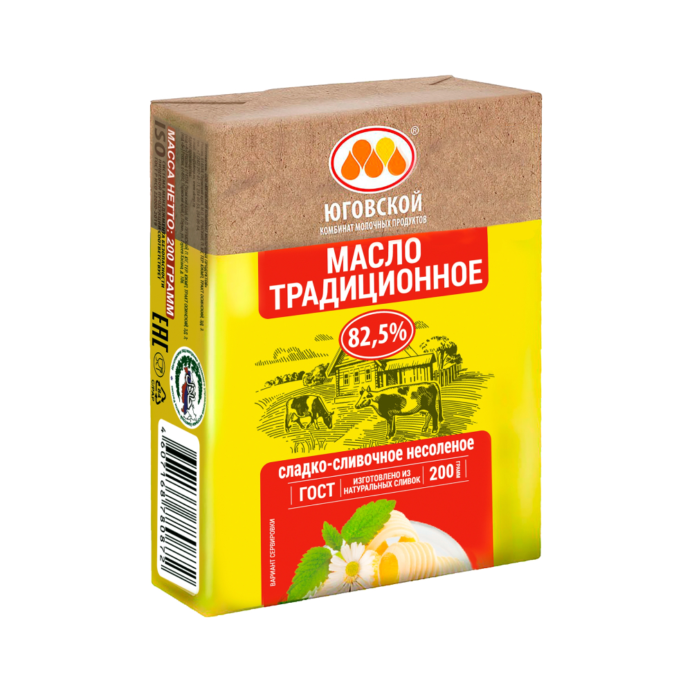 Масло Традиционное ЮКМП сладкосливочное ГОСТ 82.5%, 200 г