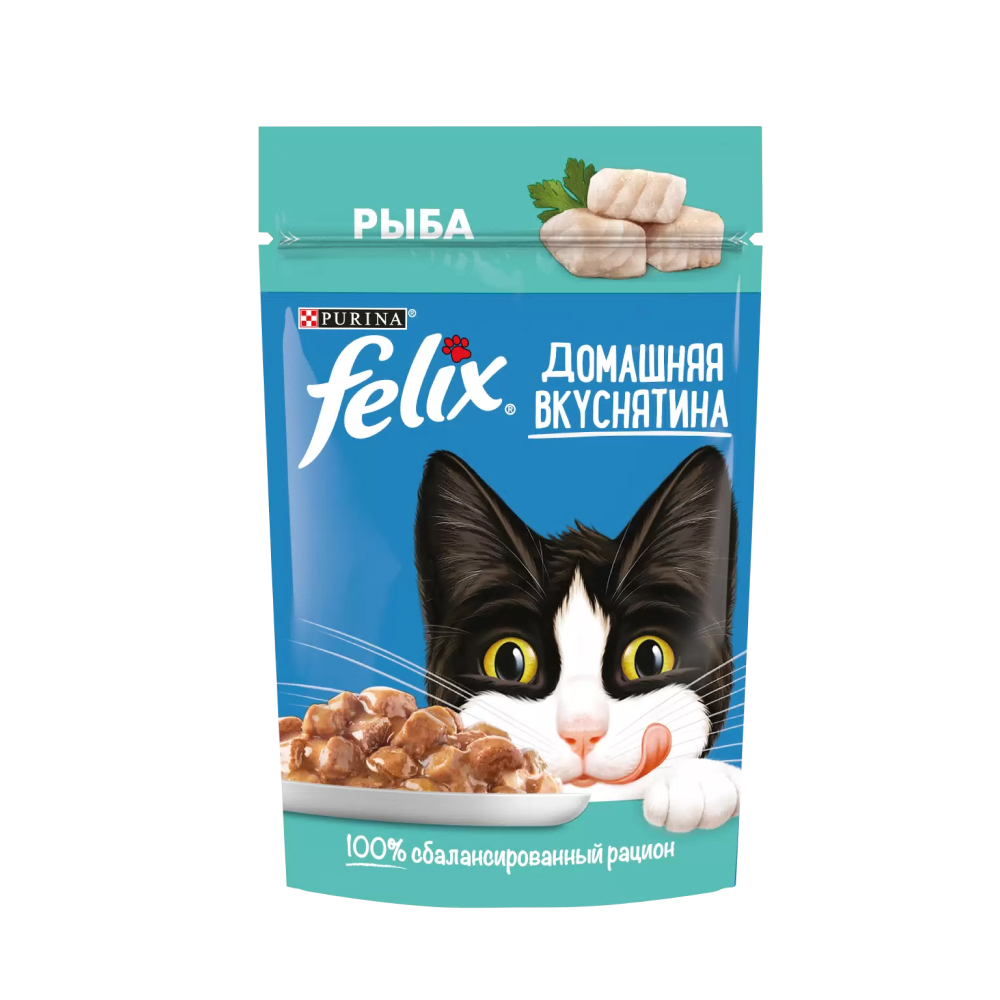 Корм влажный Felix Домашняя вкуснятина Рыба в соусе для взрослых кошек, 75 г