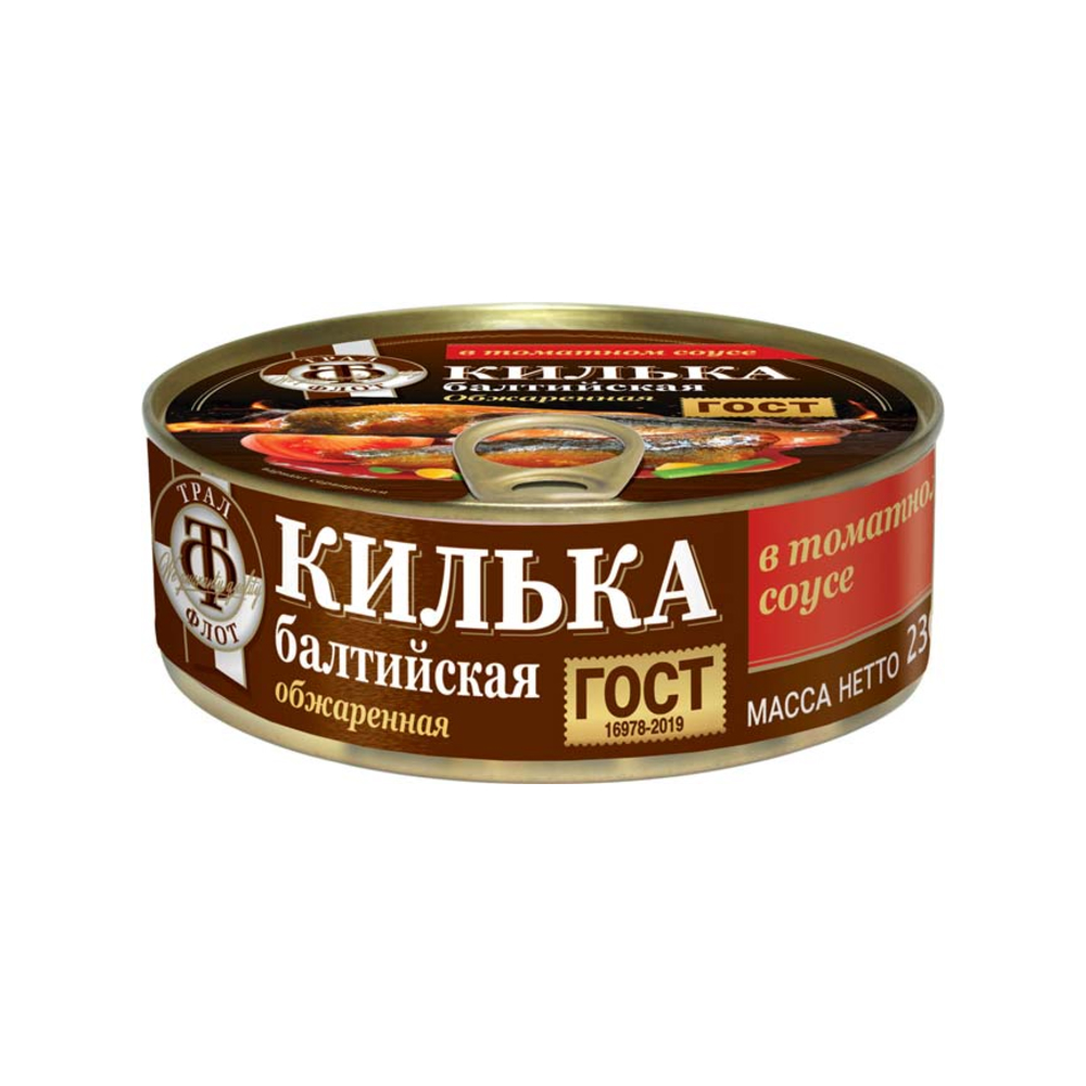 Килька балтийская Трал Флот неразделанная обжаренная в томатном соусе, 230 г
