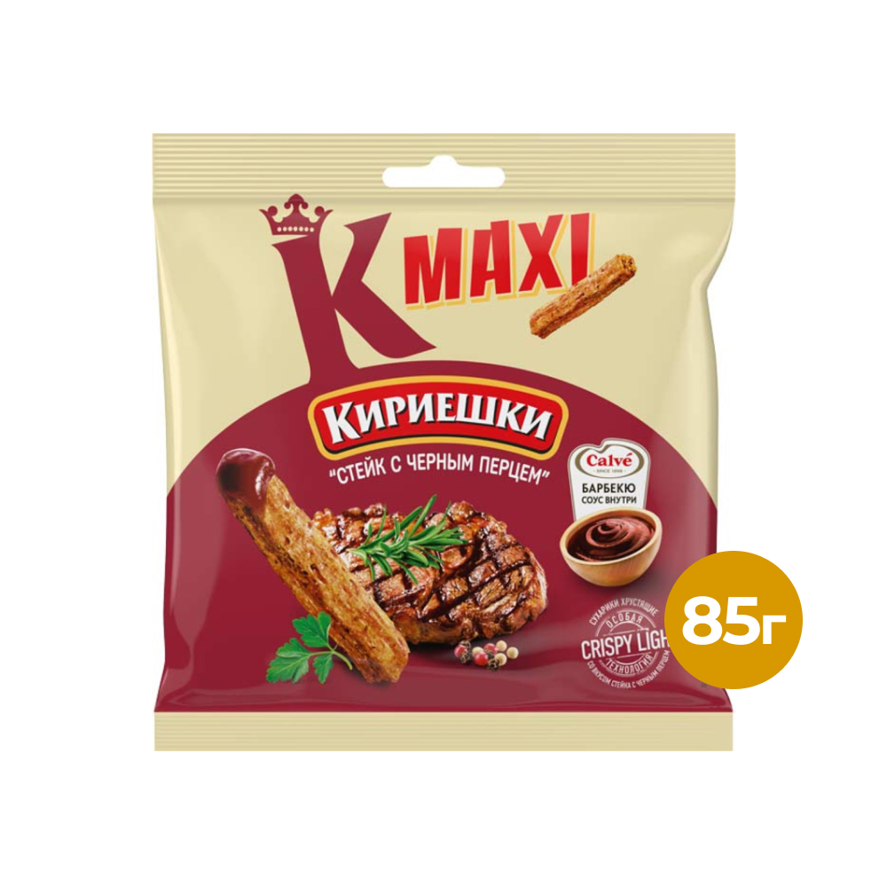 Сухарики Кириешки Maxi со вкусом стейка с черным перцем и соусом барбекю, 75 г