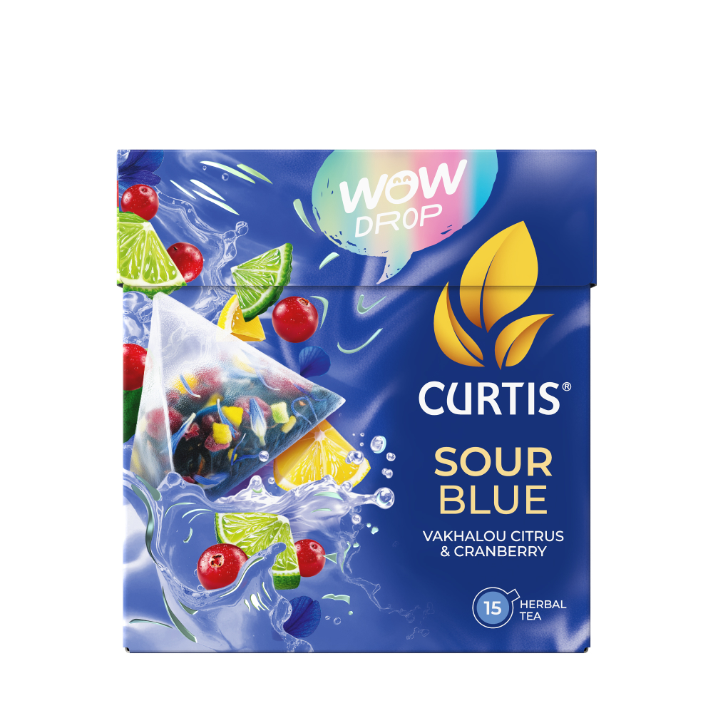 Чай фруктово-травяной Curtis Wow Drop Sour Blue со вкусом лайма и клюквы, 20 п