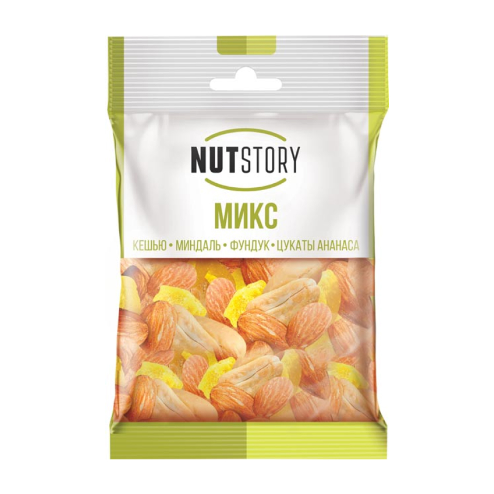 Смесь орехов и цукатов NutStory кешью миндаль фундук цукаты ананаса, 34 г