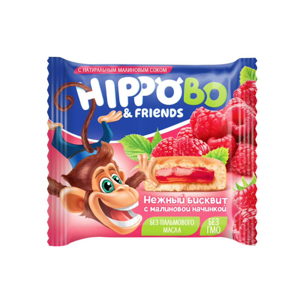 Пирожное Hippo Bondi & Friends с начинкой со вкусом малины, 32 г