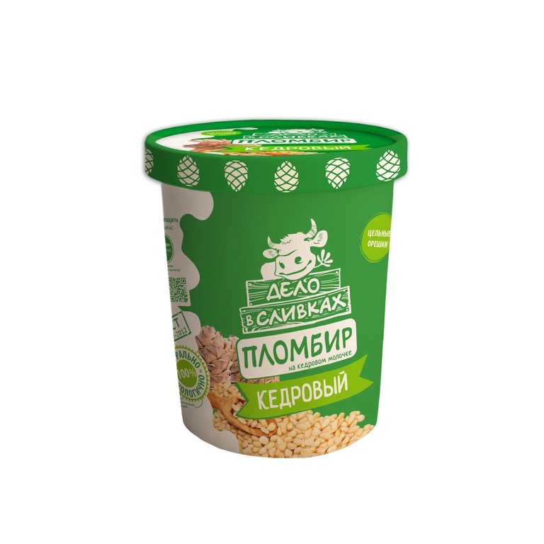 Мороженое Дело в сливках пломбир кедровый 12% с кедровым орехом в ведерке, 410 г