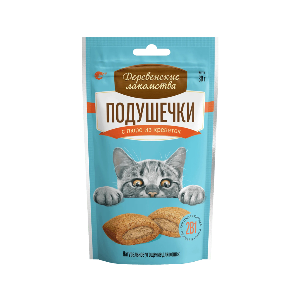 Подушечки Деревенские лакомства пюре из креветок, 30 г