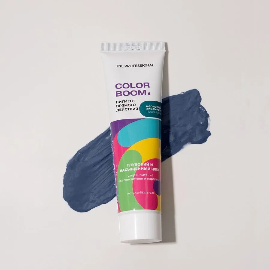 Пигмент прямого действия для волос TNL Color boom без окислителя, неоновый аквамарин, 100 мл