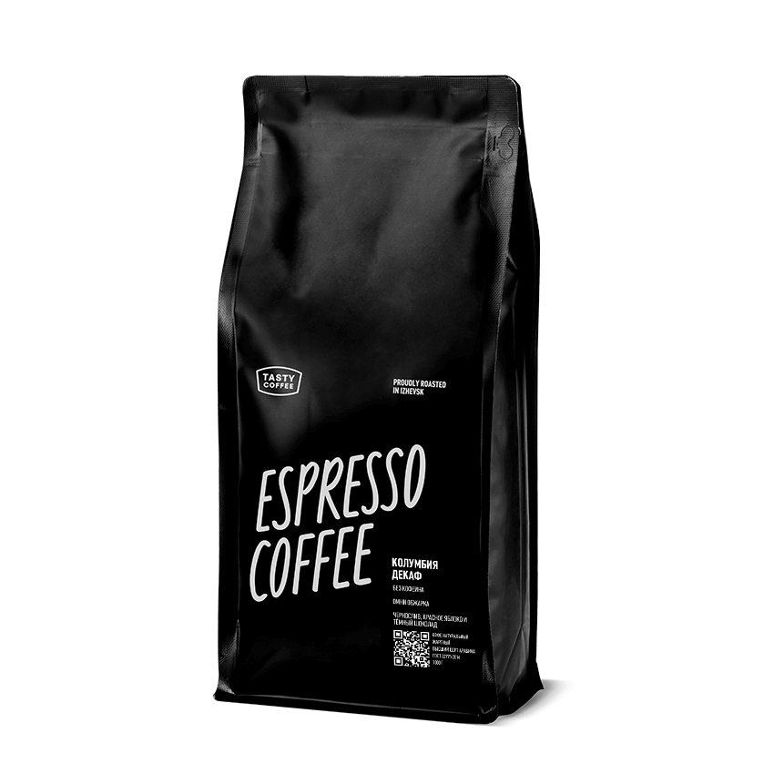 Tasty Coffee Фирменая смесь колумбия Декаф без кофеина 1 кг.