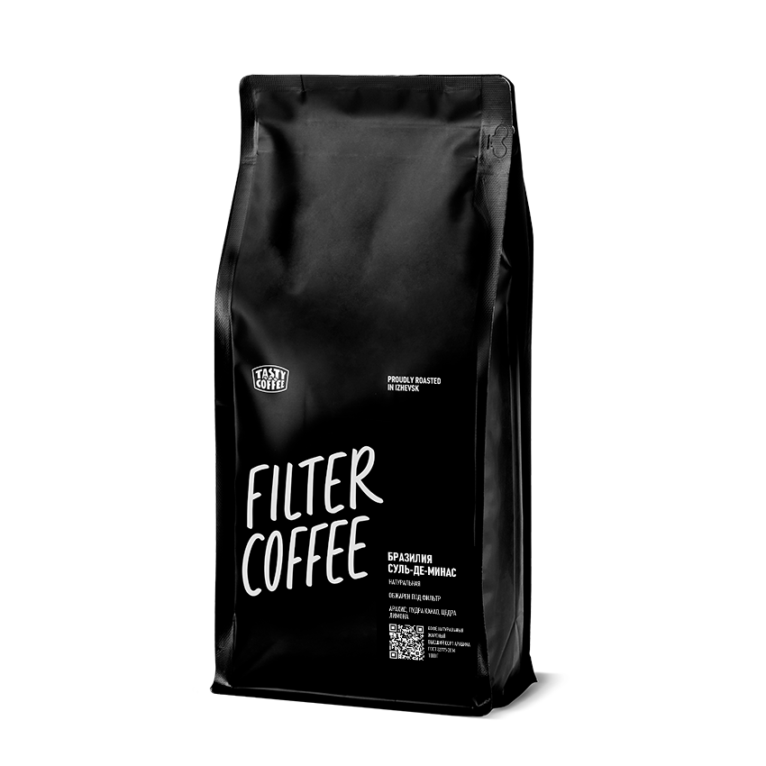 Моносорт фильтр 1 кг."Бразилия Суль-де-Минас" в зернах, Tasty Coffee
