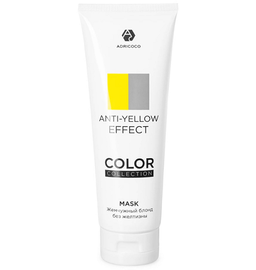 Оттеночная маска COLOR COLLECTION ANTI-YELLOW EFFECT «Жемчужный блонд» с кератином и рисовым маслом, ADRICOCO, 250 мл