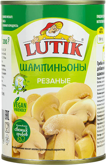 ШАМПИНЬОНЫ ЛЮТИК РЕЗАНЫЕ Ж\Б 425 ГР *12