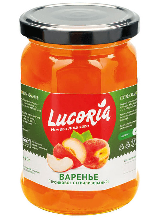 ВАРЕНЬЕ ЛУКОРИЯ ПЕРСИК С\Б 370 ГР *6