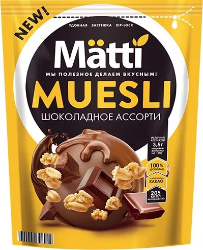 МЮСЛИ МАТТИ ШОКОЛАД АССОРТИ М\У 250 ГР *14