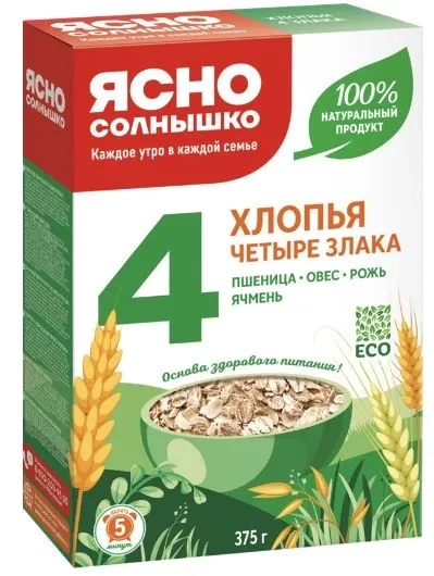 ХЛОПЬЯ ЯСНО СОЛН 4 ЗЛАКА КОР 375 ГР *9