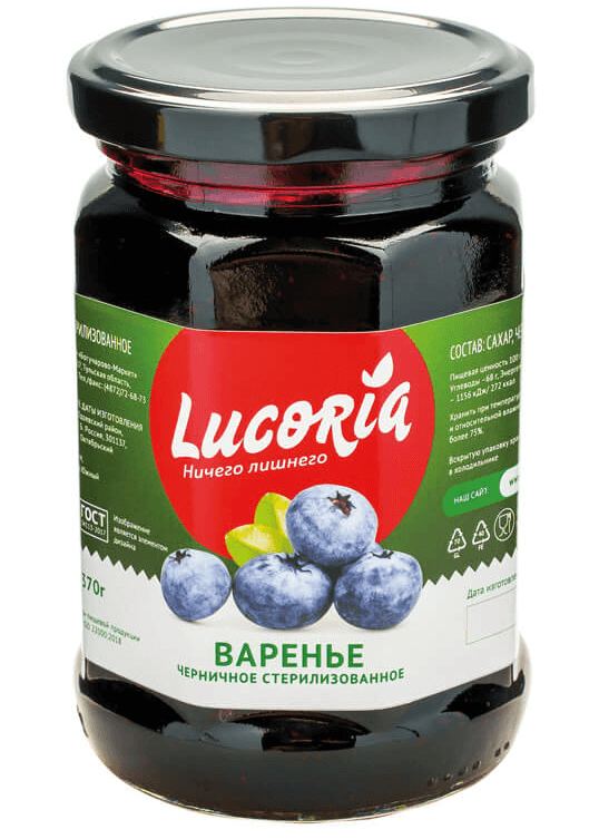 ВАРЕНЬЕ ЛУКОРИЯ ЧЕРНИКА С\Б 370 ГР *6