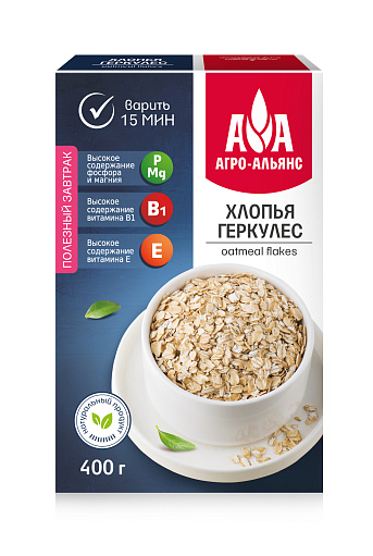 ХЛОПЬЯ АГРО АЛЬЯНС ГЕРКУЛЕС КОР 400 ГР *12