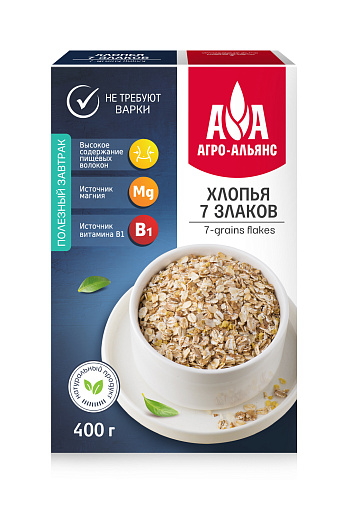 ХЛОПЬЯ АГРО АЛЬЯНС 7 ЗЛАКОВ КОР 400 ГР *12