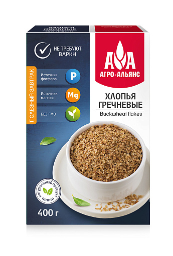 ХЛОПЬЯ АГРО АЛЬЯНС ГРЕЧНЕВЫЕ КОР 400 ГР *12