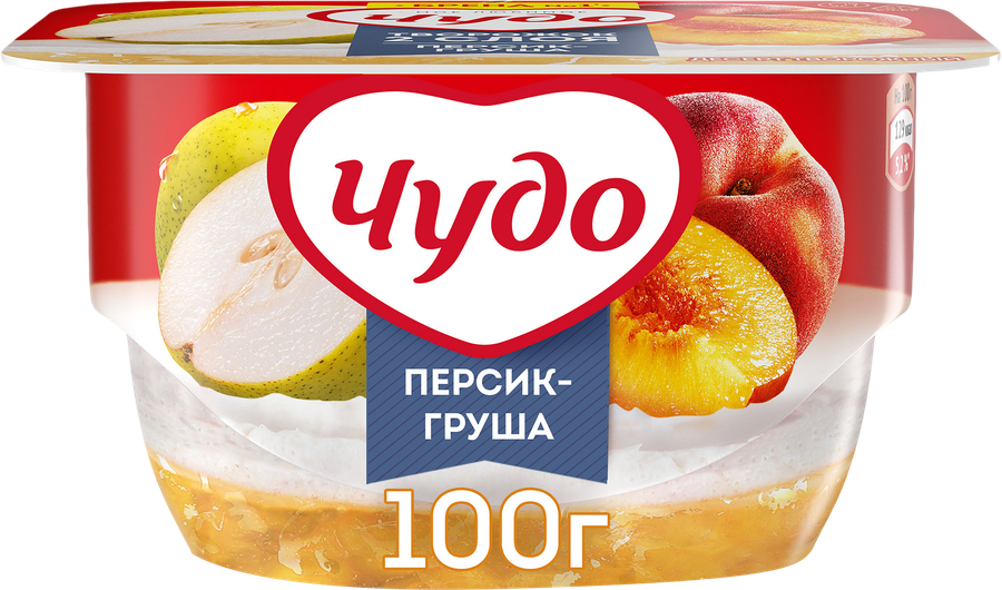 ЧУДО ТВОРОЖОК 2СЛ ПЕРСИК ГРУША СТАК 100 ГР *8