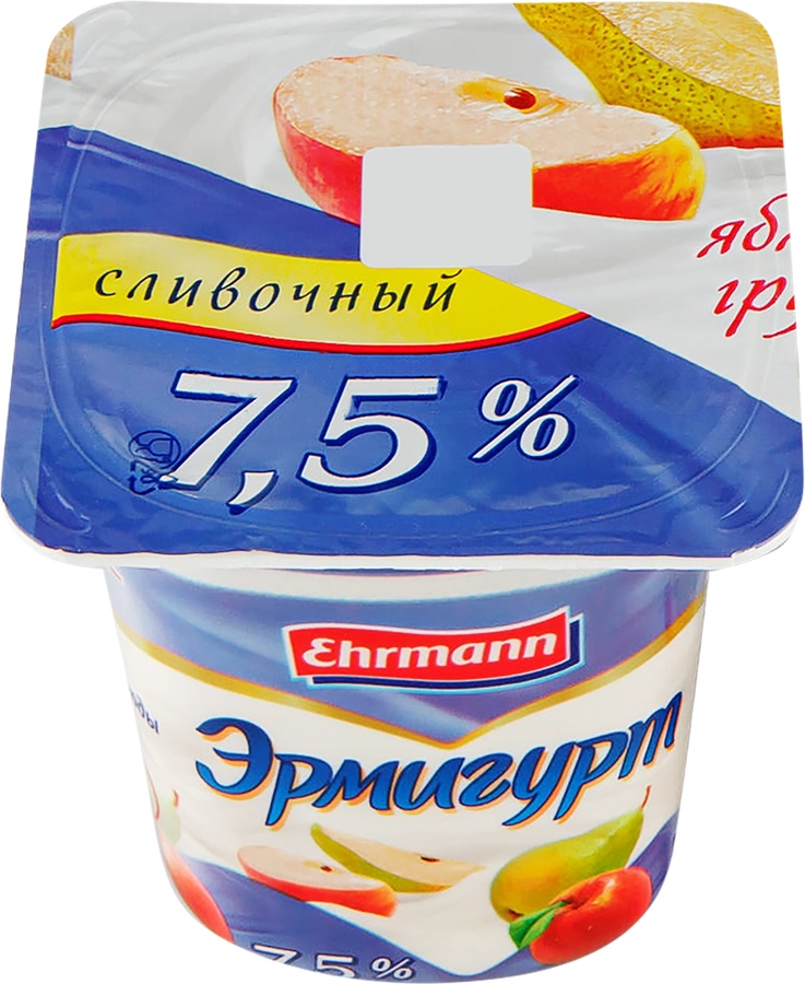 ЙОГУРТ ЭРМИГУРТ ЯБЛОКО ГРУША 7,5% СТАК 100 ГР *24