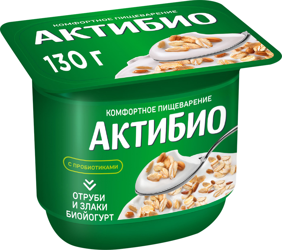 Биойогурт АктиБио отруби-злаки 2,9%, 130г