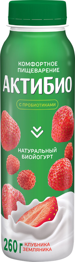 Биойогурт питьевой Актибио Клубника-Земляника 1,5% 260 г