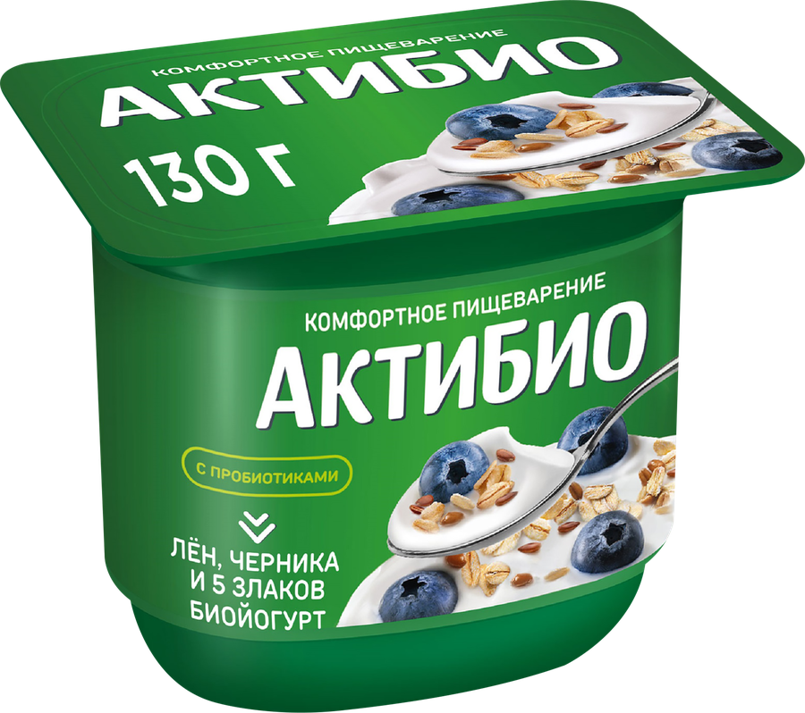 Биойогурт АктиБио черника-злаки-лён 3%, 130г