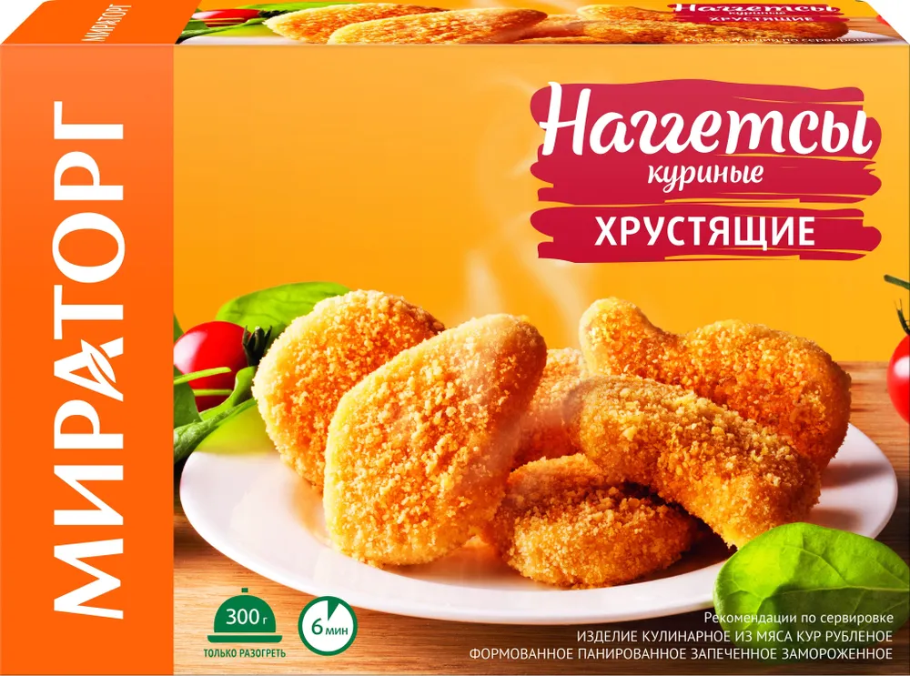 НАГГЕТСЫ МИРАТОРГ КУРИЦА ХРУСТЯЩ КОР 300 ГР *12